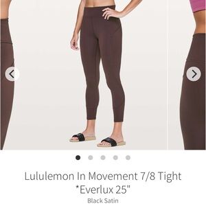 Lululemon in movement leggings size 4 black satin